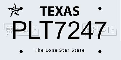 PLT7247 Texas License Plate