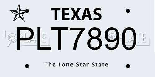 PLT7890 Texas License Plate