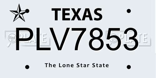 PLV7853 Texas License Plate