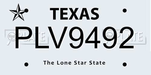 PLV9492 Texas License Plate