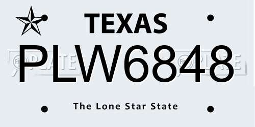 PLW6848 Texas License Plate