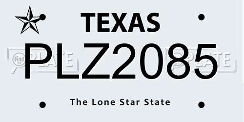 PLZ2085 Texas License Plate