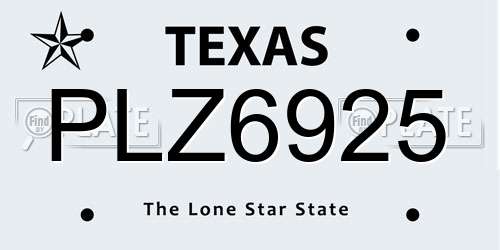 PLZ6925 Texas License Plate