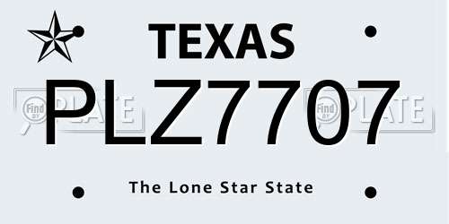 PLZ7707 Texas License Plate