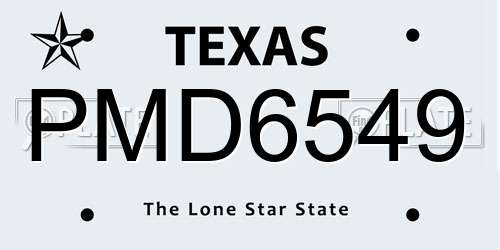 PMD6549 Texas License Plate
