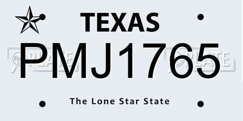 PMJ1765 Texas License Plate
