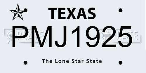 PMJ1925 Texas License Plate