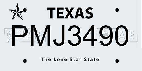 PMJ3490 Texas License Plate