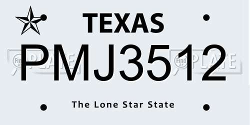 PMJ3512 Texas License Plate