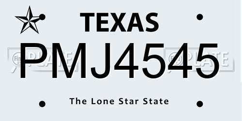 PMJ4545 Texas License Plate
