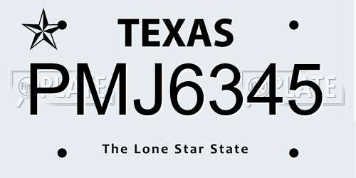 PMJ6345 Texas License Plate