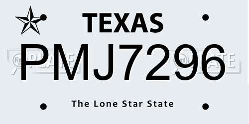 PMJ7296 Texas License Plate