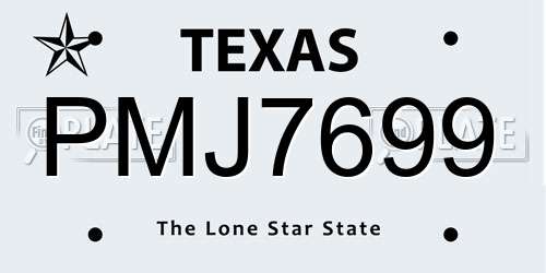 PMJ7699 Texas License Plate