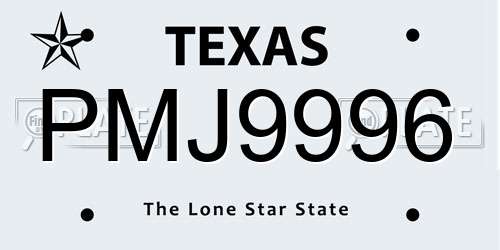 PMJ9996 Texas License Plate