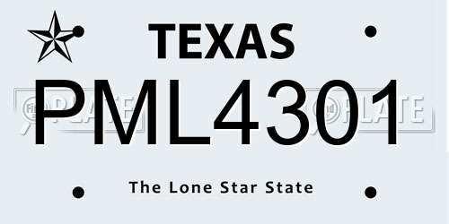 PML4301 Texas License Plate