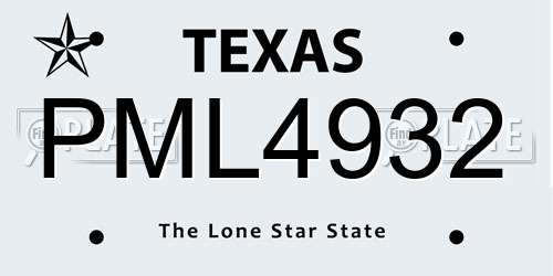 PML4932 Texas License Plate