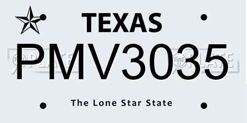 PMV3035 Texas License Plate
