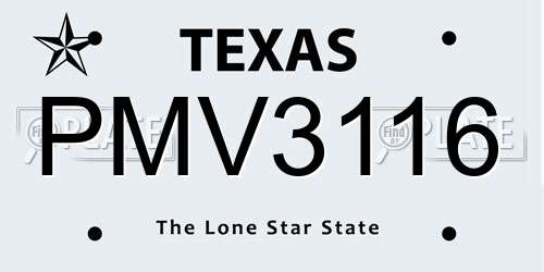 PMV3116 Texas License Plate