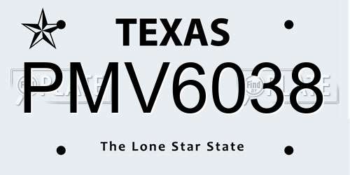PMV6038 Texas License Plate