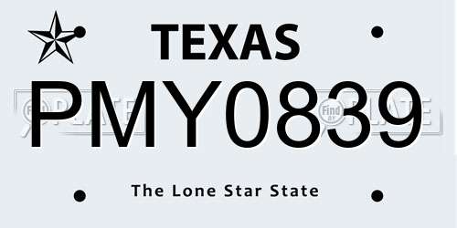 PMY0839 Texas License Plate