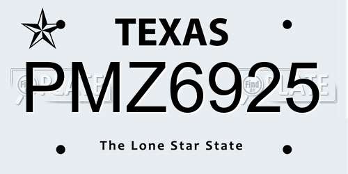 PMZ6925 Texas License Plate