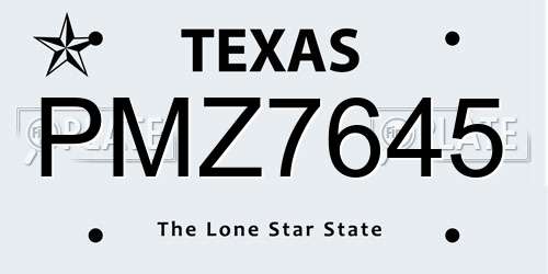 PMZ7645 Texas License Plate