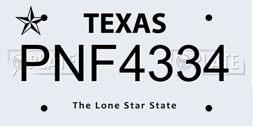 PNF4334 Texas License Plate
