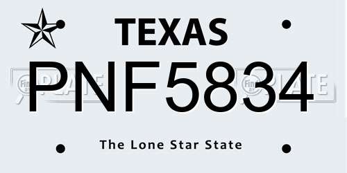 PNF5834 Texas License Plate