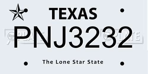 PNJ3232 Texas License Plate