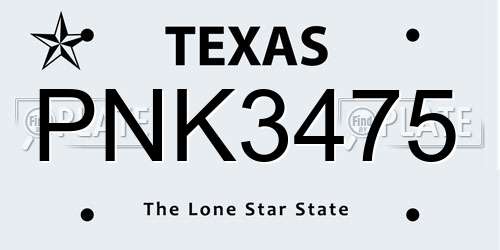 PNK3475 Texas License Plate
