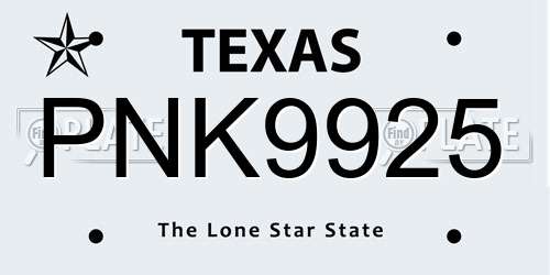 PNK9925 Texas License Plate