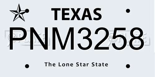 PNM3258 Texas License Plate