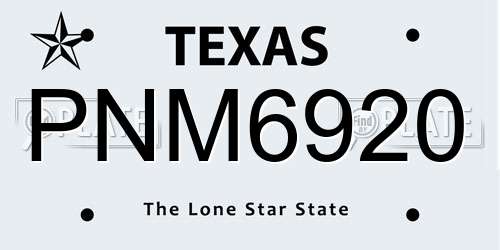 PNM6920 Texas License Plate