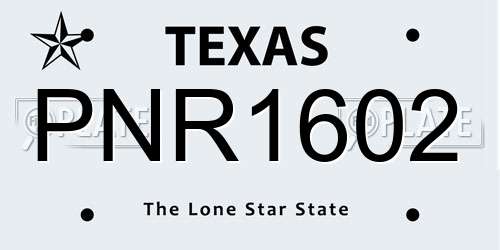 PNR1602 Texas License Plate