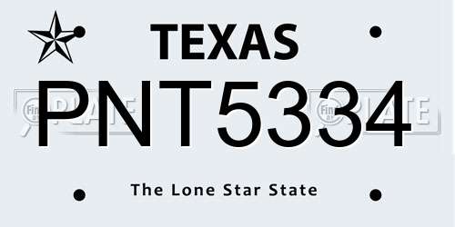 PNT5334 Texas License Plate