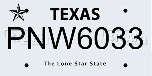PNW6033 Texas License Plate