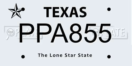 PPA855 Texas License Plate