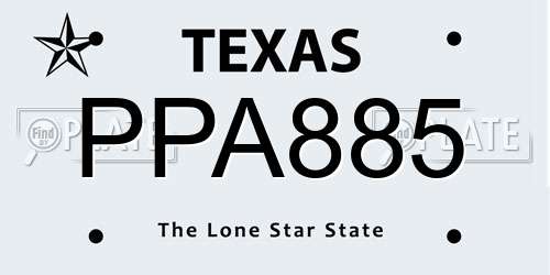 PPA885 Texas License Plate