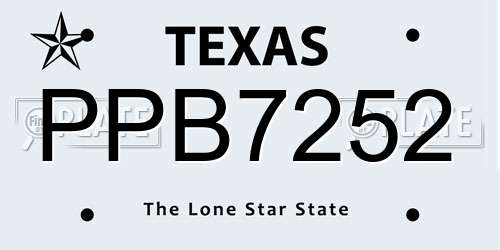 PPB7252 Texas License Plate