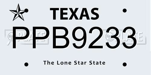 PPB9233 Texas License Plate