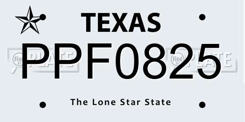 PPF0825 Texas License Plate