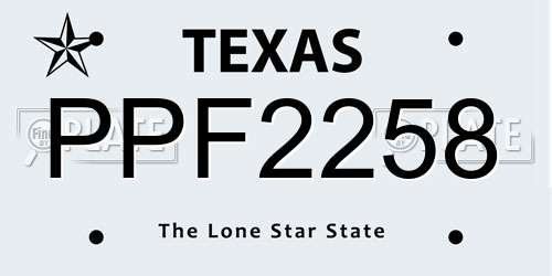 PPF2258 Texas License Plate