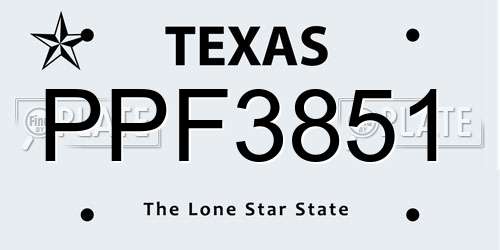 PPF3851 Texas License Plate