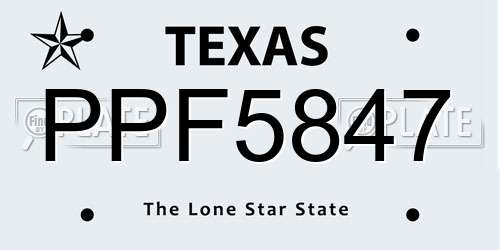 PPF5847 Texas License Plate