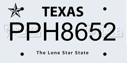 PPH8652 Texas License Plate