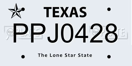 PPJ0428 Texas License Plate