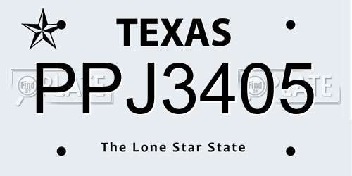 PPJ3405 Texas License Plate
