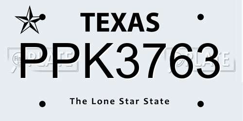 PPK3763 Texas License Plate