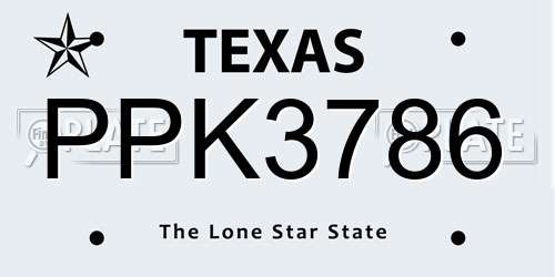 PPK3786 Texas License Plate