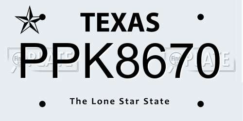 PPK8670 Texas License Plate